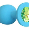 Голубая силиконовая анальная пробка с салатовым кристаллом - 9,5 см. купить в секс шопе