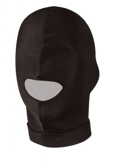 Черная эластичная маска на голову с прорезью для рта купить в секс шопе