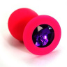 Розовая силиконовая анальная пробка с темно-фиолетовым кристаллом - 7 см. купить в секс шопе