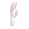 Розовый перезаряжаемый вибратор с клиторальным зайчиком Master Flirtation - 20 см. купить в секс шопе