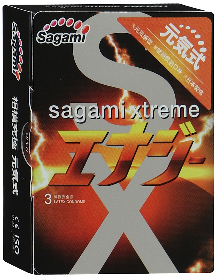 Презервативы Sagami Xtreme ENERGY с ароматом энергетика - 3 шт. купить в секс шопе