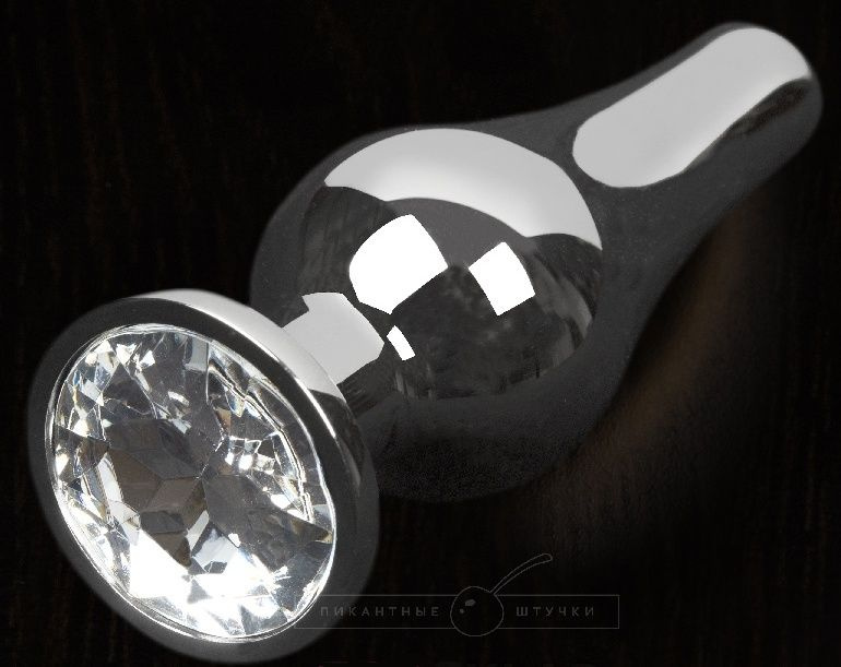 Серая анальная пробка с прозрачным кристаллом - 12 см.  купить в секс шопе