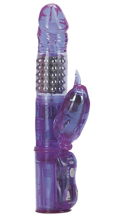 Фиолетовый вибратор с вращающимися металлическими шариками купить в секс шопе