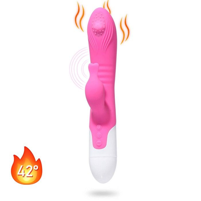 Розовый вибромассажер-кролик с функцией нагрева - 23,7 см. купить в секс шопе