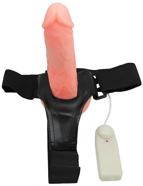 Полый страпон унисекс с вибрацией - 19 см. купить в секс шопе