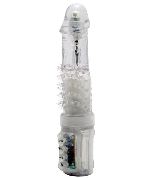 Прозрачный вибратор-ротатор с шипами в основании Modula - 16,5 см. купить в секс шопе