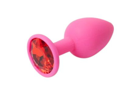 Розовая силиконовая пробка с красным кристаллом - 8,2 см. купить в секс шопе