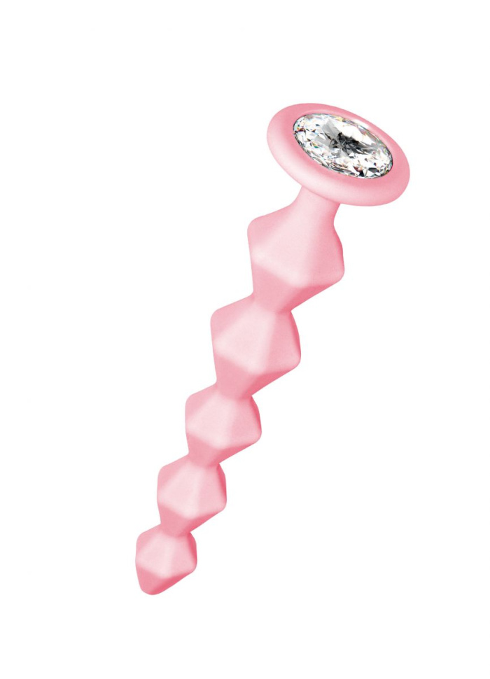 Розовая анальная цепочка с кристаллом Buddy - 17,7 см. купить в секс шопе