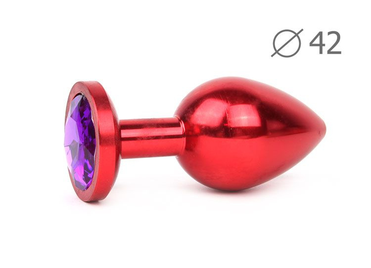Коническая красная анальная втулка с кристаллом фиолетового цвета - 9,3 см.  купить в секс шопе