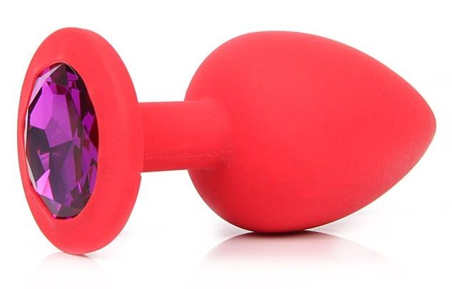 Красная силиконовая пробка с фиолетовым кристаллом размера M - 8 см. купить в секс шопе