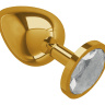 Золотистая большая анальная пробка с прозрачным кристаллом - 9,5 см. купить в секс шопе