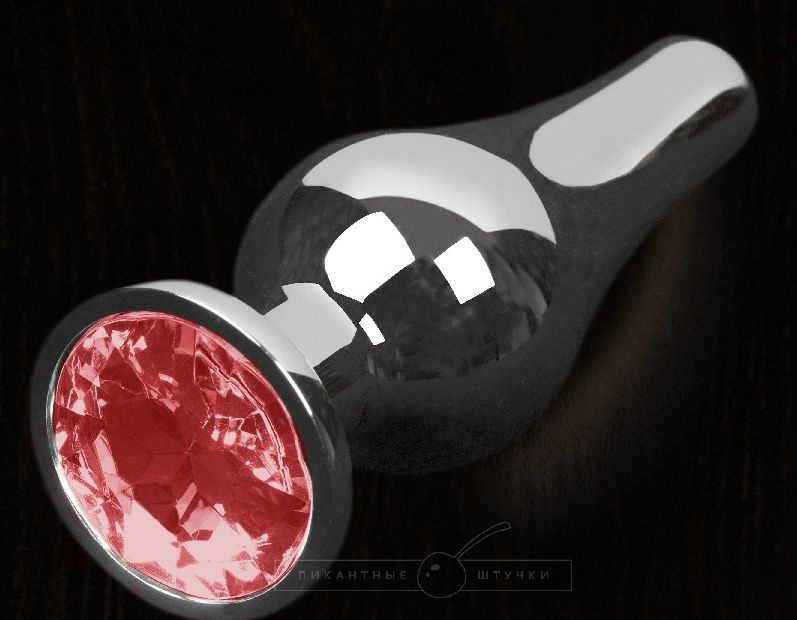 Серая анальная пробка с красным кристаллом - 12 см.  купить в секс шопе