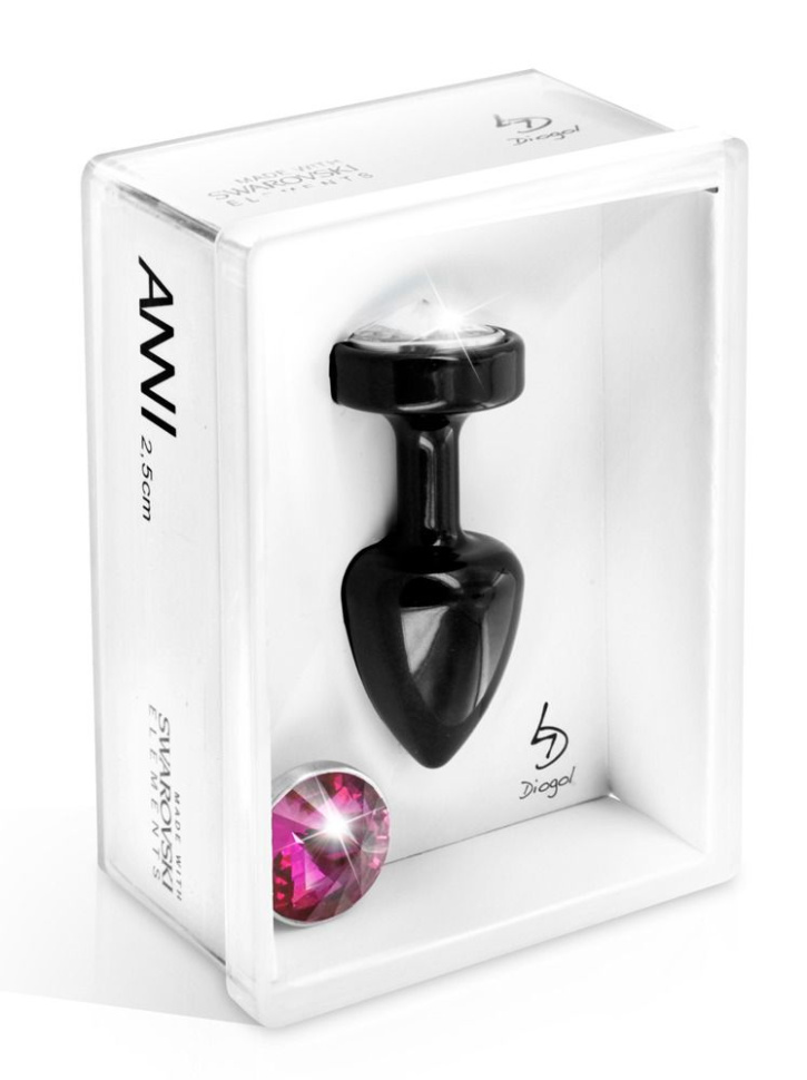 Чёрный анальный плаг Anni Magnet T1 Black cristal/fushia с 2 сменными кристаллами - 6 см. купить в секс шопе