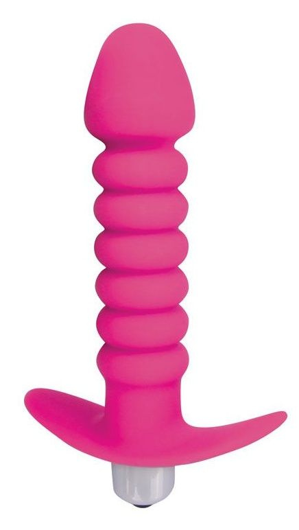 Розовая анальная вибровтулка-елочка с ограничителем - 11,5 см. купить в секс шопе