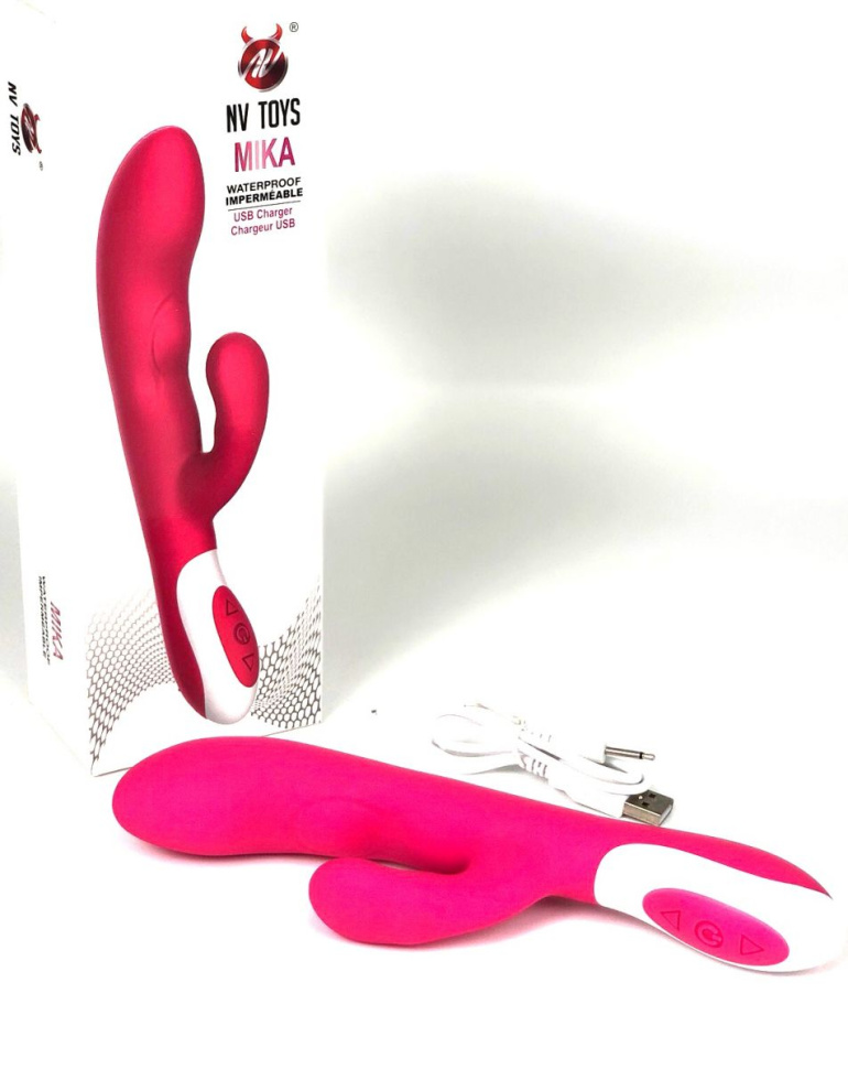Ярко-розовый вибратор-кролик Mika - 21,5 см. купить в секс шопе