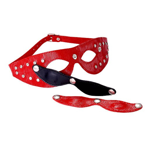 Красная кожаная маска со съёмными шорами купить в секс шопе