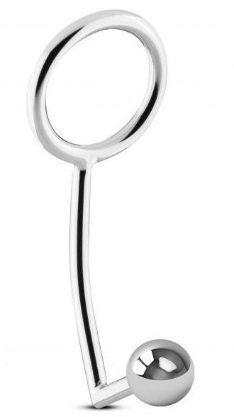 Серебристое эрекционное кольцо с анальной пробкой Sinner Metal Cock Ring With Anal Plug Size L купить в секс шопе