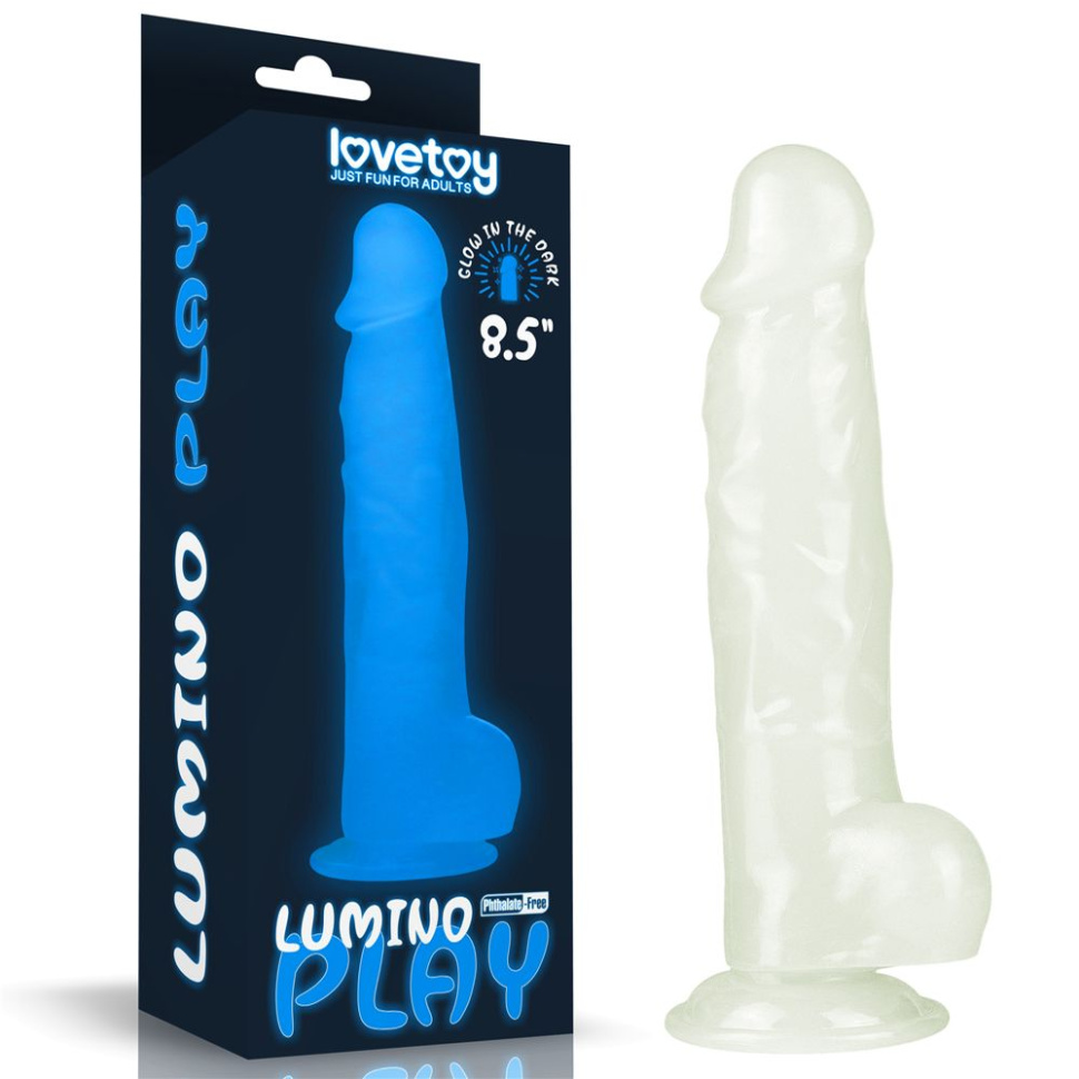 Прозрачный, светящийся в темноте фаллоимитатор Lumino Play Dildo - 21,5 см. купить в секс шопе
