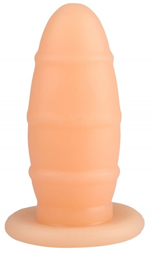 Телесная овальная анальная втулка с ребрышками - 16,5 см. купить в секс шопе