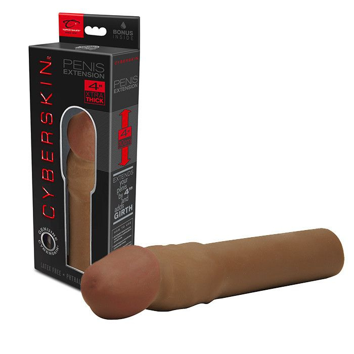Бежевая насадка-удлинитель CyberSkin 4 inch Xtra Thick Transformer Penis Extension Dark купить в секс шопе