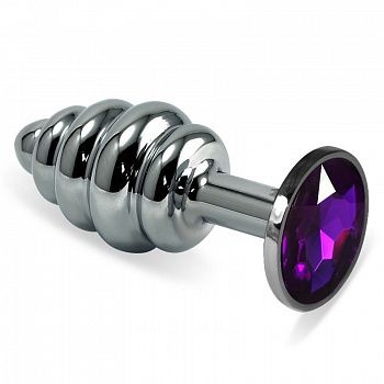 Фигурная анальная пробка с фиолетовым стразом - 7,6 см. купить в секс шопе