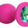 Ярко-розовая анальная пробка с зеленым кристаллом - 9,5 см. купить в секс шопе