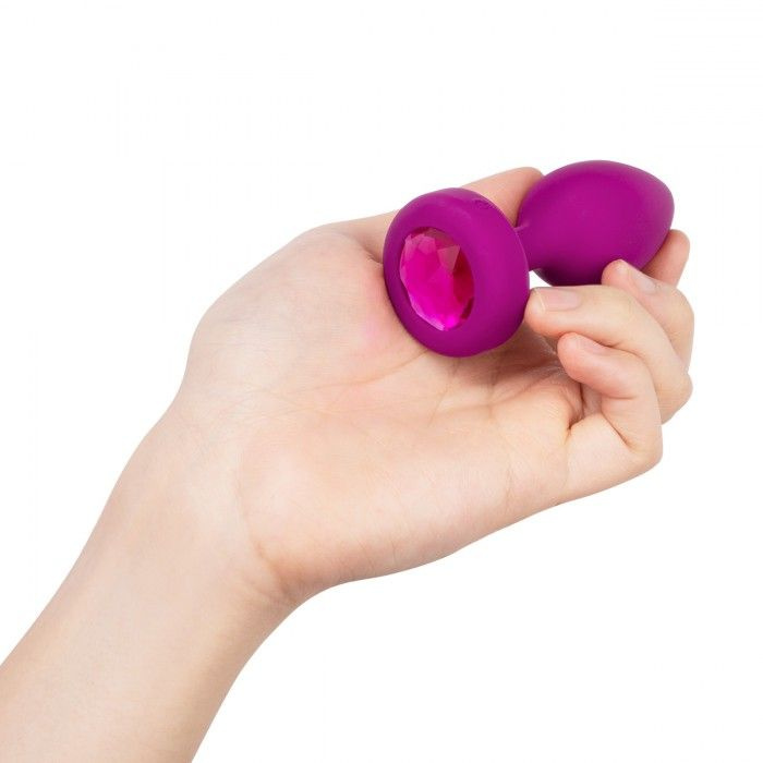Ярко-розовая анальная вибровтулка с кристаллом Vibrating Jewel Plug S/M - 10 см. купить в секс шопе