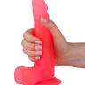 Розовый фаллоимитатор с удлинённой мошонкой - 16,5 см. купить в секс шопе