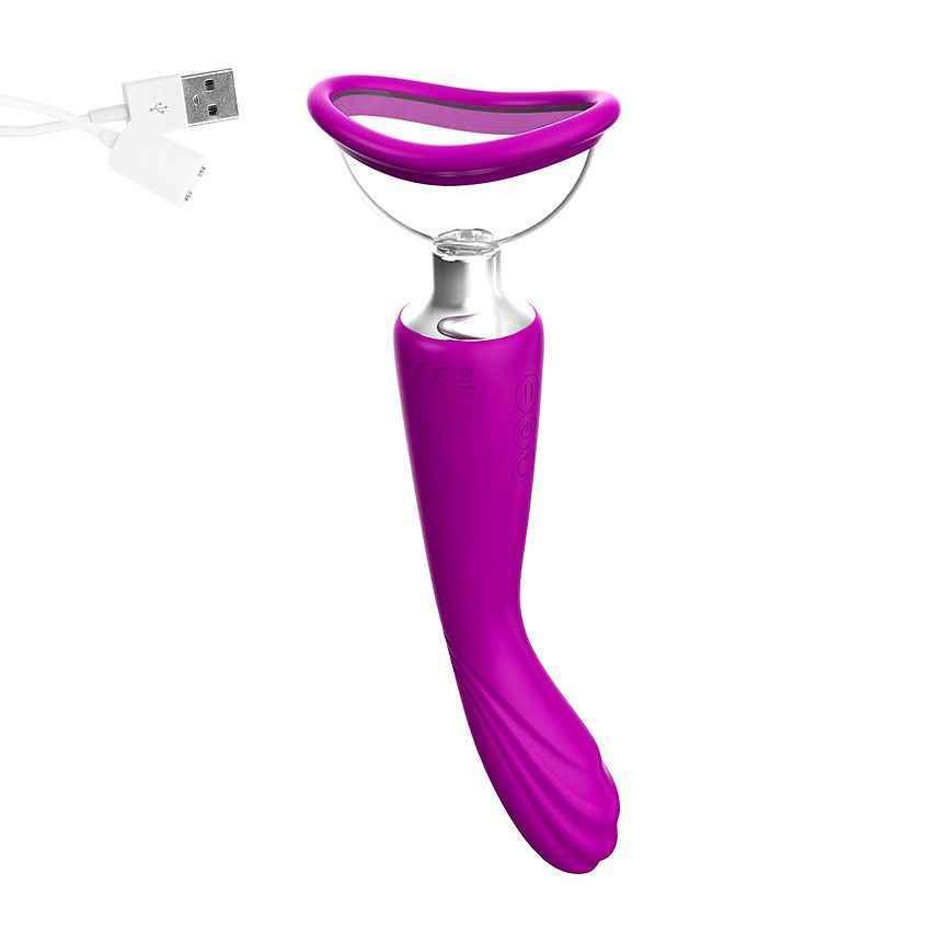 Фиолетовый вибратор с вакуумной чашей Alon - 22 см. купить в секс шопе