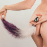 Серебристая анальная пробка с фиолетовым хвостом Galaxy купить в секс шопе