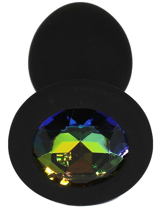 Черная анальная пробка с радужным кристаллом - 7,3 см. купить в секс шопе