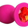 Ярко-розовая анальная пробка с красным кристаллом - 9,5 см. купить в секс шопе