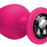 Большая розовая анальная пробка Emotions Cutie Large с чёрным кристаллом - 10 см. купить в секс шопе