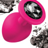 Большая розовая анальная пробка Emotions Cutie Large с чёрным кристаллом - 10 см. купить в секс шопе