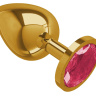 Золотистая большая анальная пробка с малиновым кристаллом - 9,5 см. купить в секс шопе