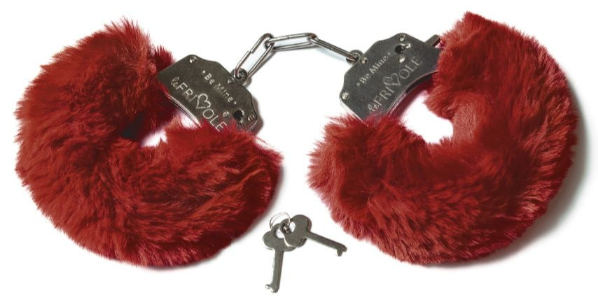 Шикарные бордовые меховые наручники с ключиками купить в секс шопе