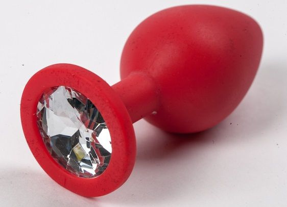 Красная силиконовая пробка с прозрачным кристаллом - 9,5 см. купить в секс шопе