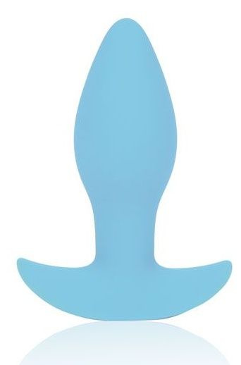Голубая коническая анальная вибровтулка с ограничителем - 8,5 см. купить в секс шопе