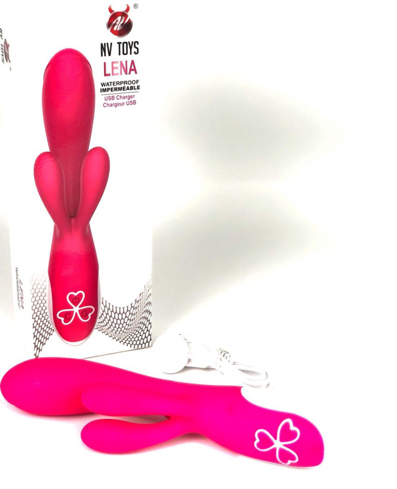 Ярко-розовый вибратор-кролик Lena - 20,5 см. купить в секс шопе