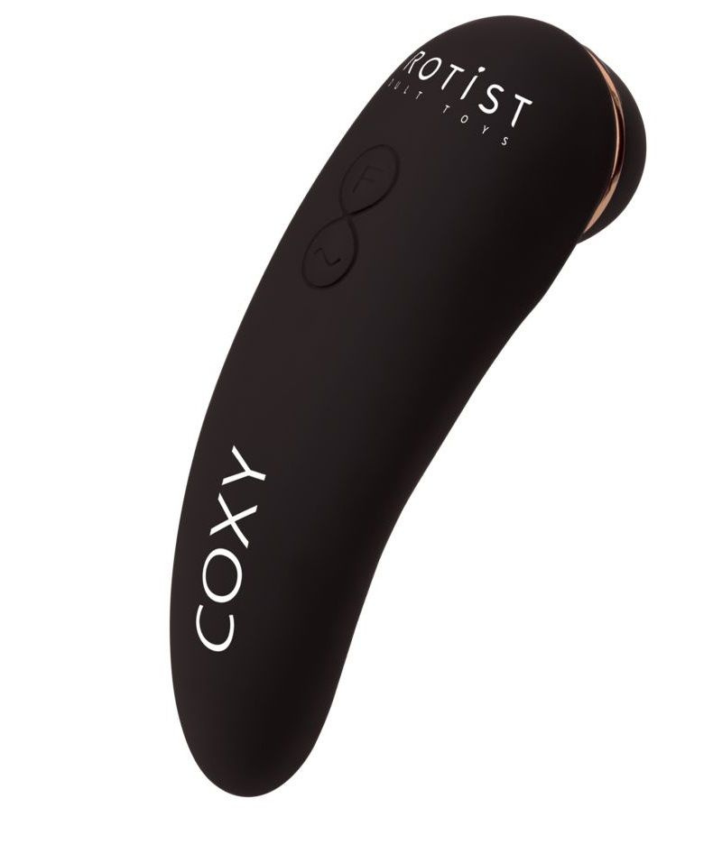 Чёрный бесконтактный стимулятор клитора Coxy с вибрацией купить в секс шопе