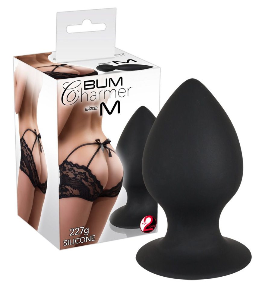 Чёрная силиконовая пробка Bum Sharmer M - 12 см. купить в секс шопе