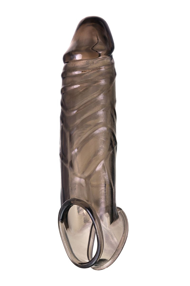 Дымчатая фаллическая насадка с подхватом и закрытой головкой - 16,2 см. купить в секс шопе