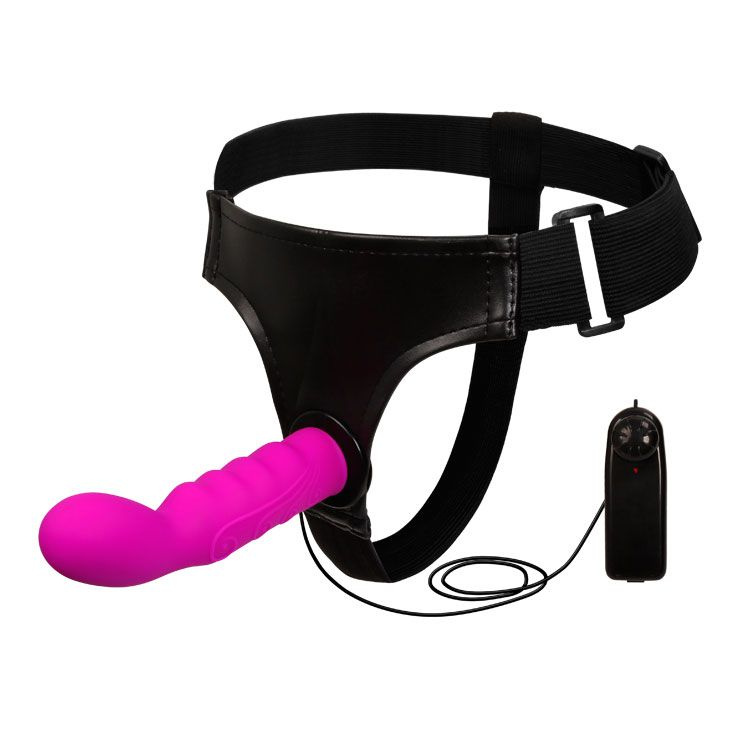 Розовый страпон с вибрацией - 15,5 см. купить в секс шопе