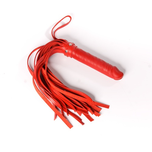 Красная плеть  Ракета А  с рукоятью из латекса и хвостами из кожи - 50 см. купить в секс шопе