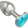 Серебристая анальная втулка с голубым кристаллом-сердцем - 7 см. купить в секс шопе