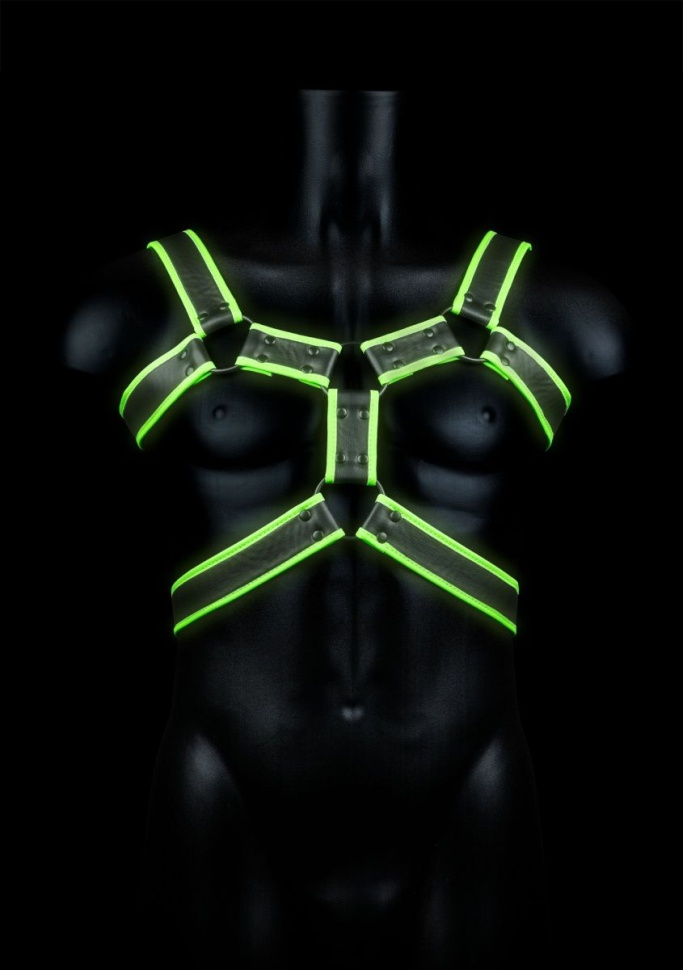 Стильная портупея Body Harness с неоновым эффектом - размер L-XL купить в секс шопе