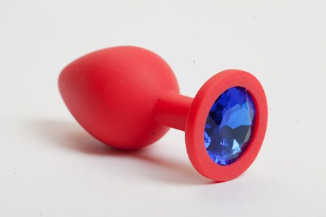 Красная силиконовая пробка с синим кристаллом - 9,5 см. купить в секс шопе