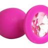 Ярко-розовая анальная пробка с нежно-розовым кристаллом - 9,5 см. купить в секс шопе