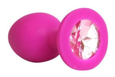 Ярко-розовая анальная пробка с нежно-розовым кристаллом - 9,5 см. купить в секс шопе