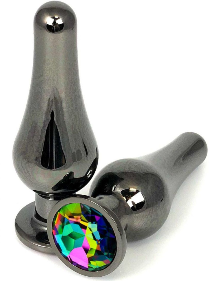 Черная удлиненная анальная пробка с разноцветным кристаллом - 10 см. купить в секс шопе